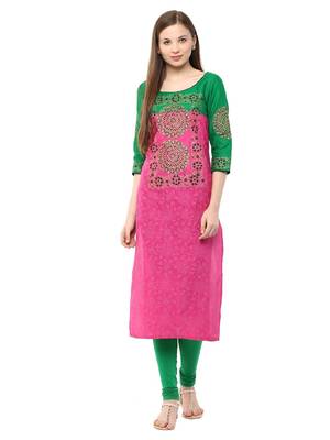 Pink Printed Cotton Straight Kurti 1