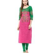 Pink Printed Cotton Straight Kurti