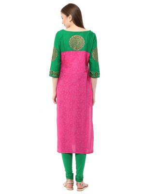Pink Printed Cotton Straight Kurti 2