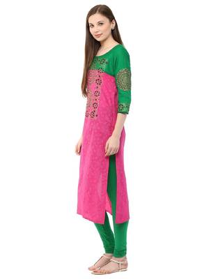 Pink Printed Cotton Straight Kurti 3