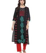 Navy Blue Printed Cotton Straight Kurti