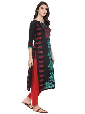 Navy Blue Printed Cotton Straight Kurti 3