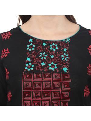 Navy Blue Printed Cotton Straight Kurti 4