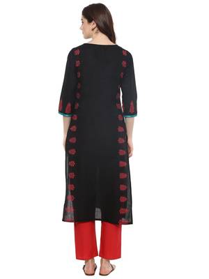 Navy Blue Printed Cotton Straight Kurti 5