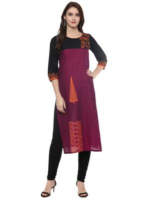 Magenta Printed Cotton Straight Kurti 1