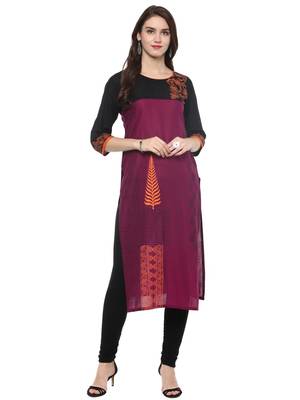 Magenta Printed Cotton Straight Kurti 2