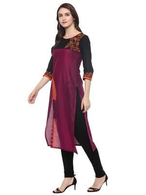 Magenta Printed Cotton Straight Kurti 3