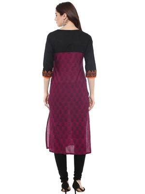 Magenta Printed Cotton Straight Kurti 5