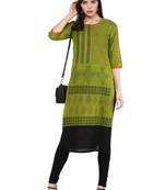 Green Printed Cotton Straight Kurti