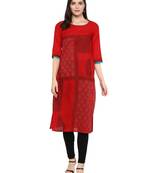 Red Printed Cotton Straight Kurti