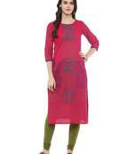 Pink Printed Cotton Straight Kurti