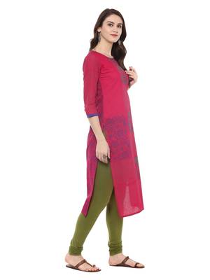 Pink Printed Cotton Straight Kurti 2