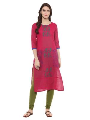 Pink Printed Cotton Straight Kurti 3