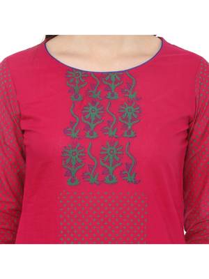 Pink Printed Cotton Straight Kurti 4