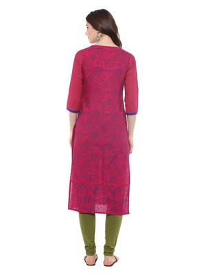 Pink Printed Cotton Straight Kurti 5