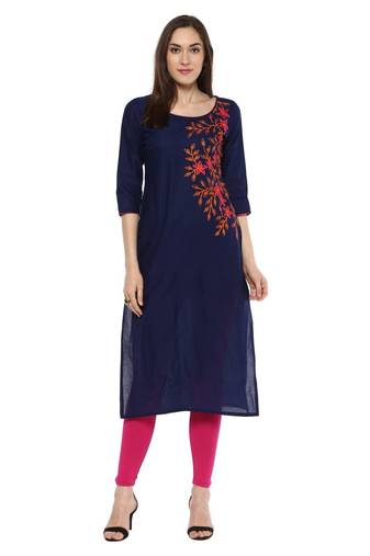 Blue Printed Cotton Straight Kurti