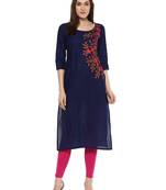 Blue Printed Cotton Straight Kurti