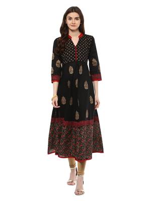 Black Printed Cotton Anarkali ANARKALI Kurti 1