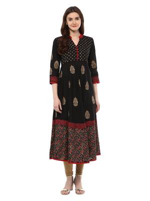 Black Printed Cotton Anarkali ANARKALI Kurti 2