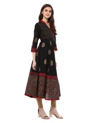 Black Printed Cotton Anarkali ANARKALI Kurti 3