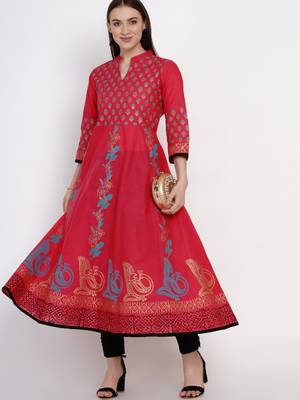Fuchsia Printed Cotton Anarkali ANARKALI Kurti 2