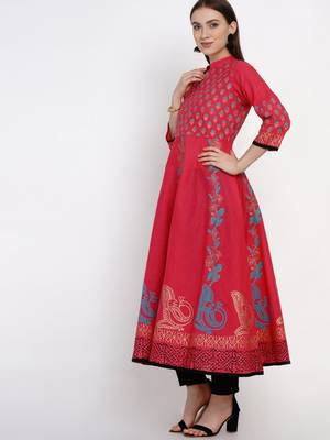 Fuchsia Printed Cotton Anarkali ANARKALI Kurti 3