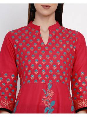 Fuchsia Printed Cotton Anarkali ANARKALI Kurti 4