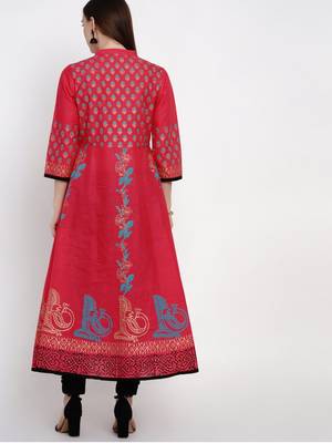 Fuchsia Printed Cotton Anarkali ANARKALI Kurti 5