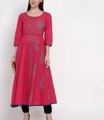 Pink Printed Cotton Anarkali ANARKALI Kurti