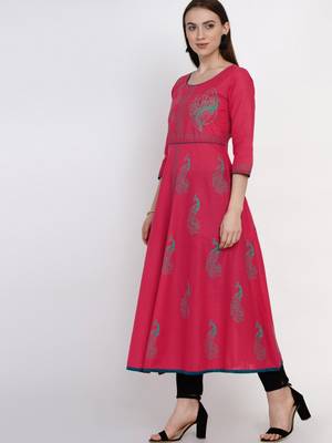 Pink Printed Cotton Anarkali ANARKALI Kurti 2