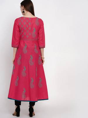 Pink Printed Cotton Anarkali ANARKALI Kurti 3