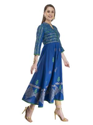 Blue Printed Cotton Anarkali ANARKALI Kurti 2