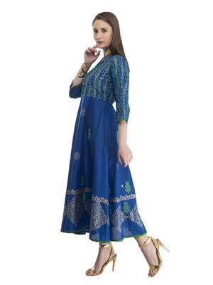 Blue Printed Cotton Anarkali ANARKALI Kurti 3