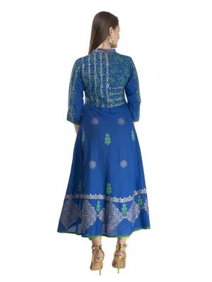 Blue Printed Cotton Anarkali ANARKALI Kurti 5