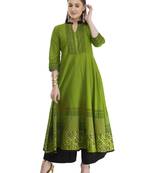 Olive Printed Cotton Anarkali ANARKALI Kurti