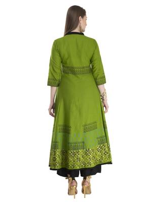 Olive Printed Cotton Anarkali ANARKALI Kurti 5
