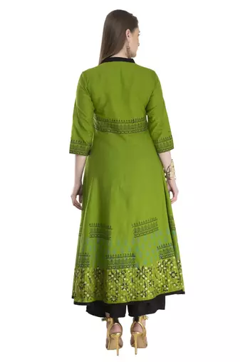Olive Printed Cotton Anarkali ANARKALI Kurti