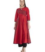 Red Printed Cotton Anarkali ANARKALI Kurti