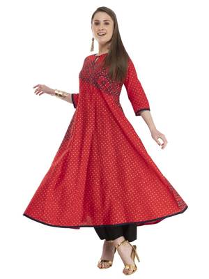 Red Printed Cotton Anarkali ANARKALI Kurti 2