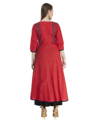 Red Printed Cotton Anarkali ANARKALI Kurti 4