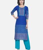 Blue Printed Cotton Straight Kurti