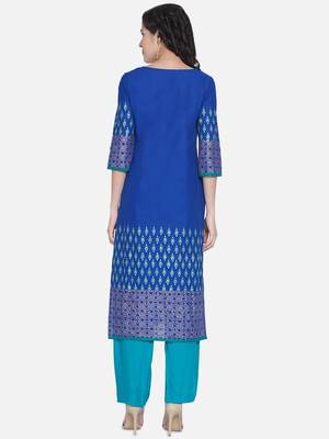 Blue Printed Cotton Straight Kurti 3