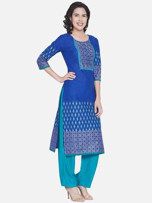 Blue Printed Cotton Straight Kurti 4