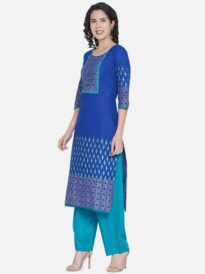 Blue Printed Cotton Straight Kurti 5