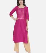Magenta Printed Cotton Straight Kurti