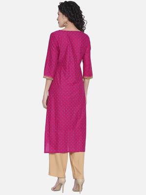 Magenta Printed Cotton Straight Kurti 3
