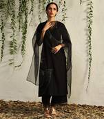 Black chanderi hand embroidered kurta set