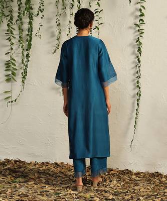 True blue chanderi nakshi and zari kurta set 3