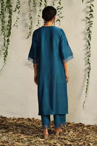 True blue chanderi nakshi and zari kurta set