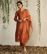 Spice orange chanderi nakshi and zari work kurta set